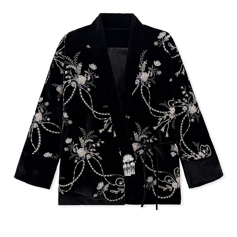 Yailla Versatile New Chinese Style Heavy Craft Sequin Embroidery High-End Cotton Coat Autumn and Winter New Style Velvet Rich Family Noble Light Luxury Outerwear Top Women'S Retro Niche Design Tang Coat Suit - Image 1